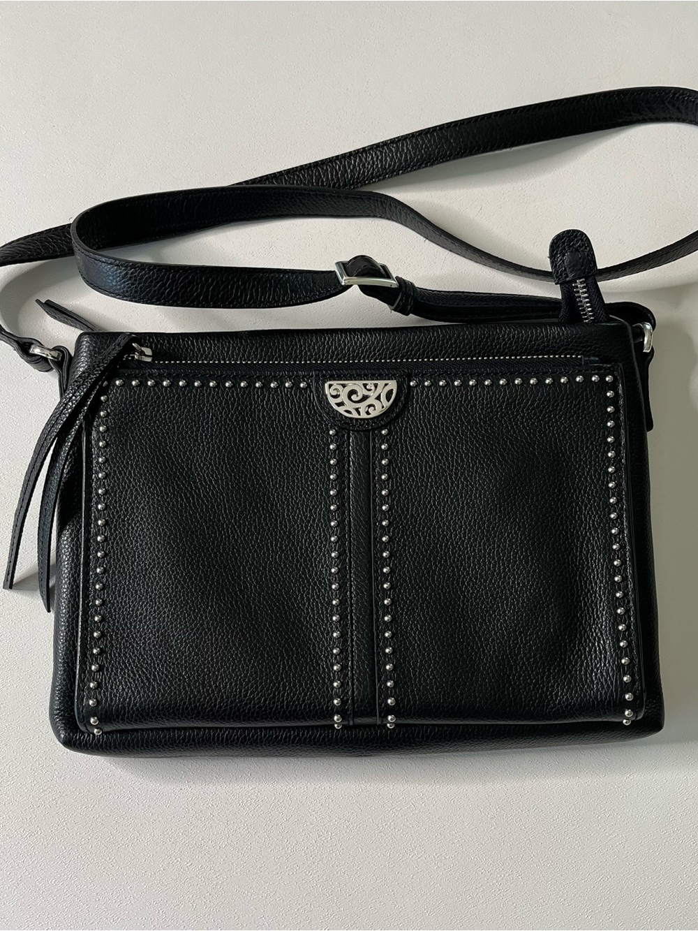 Brighton Jagger Organizer Crossbody Bag Black Pebble Leather
